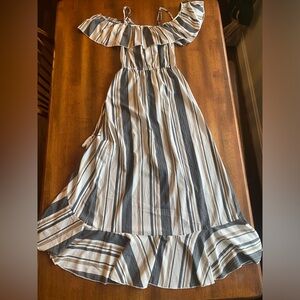 Hint of Blush Spanish Style Tan and Gray Striped Dress